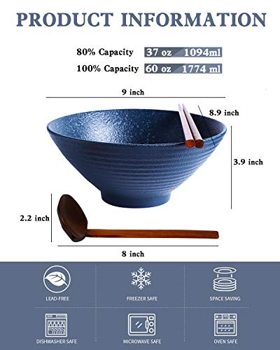 Ceramic Japanese Ramen Bowl Set (9 Inch / Navy)