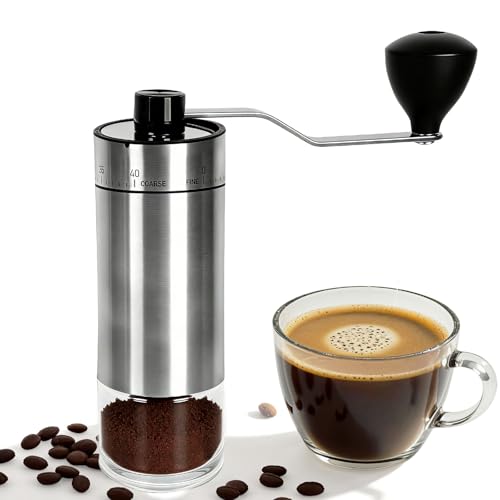 Mini Manual Coffee Grinder With 40 Adjustable Settings (M05 Silver / Ceramic Burr)