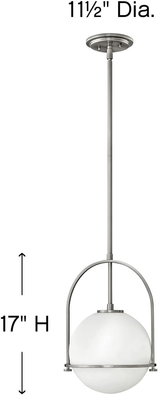 Hinkley Somerset Small Pendant Light, Adjustable Height, for Even or Sloped Ceilings, Etched Opal Globe, Vintage Chic, Brushed Nickel