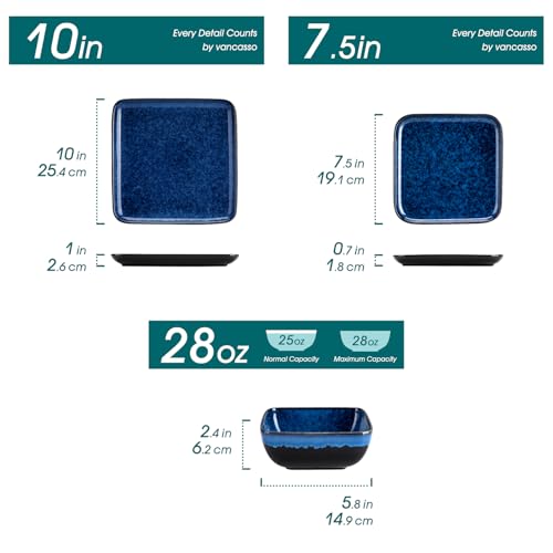 Stern Square Stoneware Dinnerware Set for 4 (Blue / Service for 4 (12 Pcs))