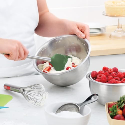 Silicone Cooking Utensil Set of 6 Stainless Steel Handle Ladle Slotted Turner Tongs Flex Core Spatula Scraper Mixing Spoon & Potato Masher (Pesto)