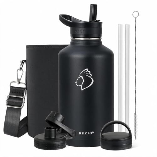 Half Gallon Water Jug Insulated Stainless Steel (64 Ounces / Black)