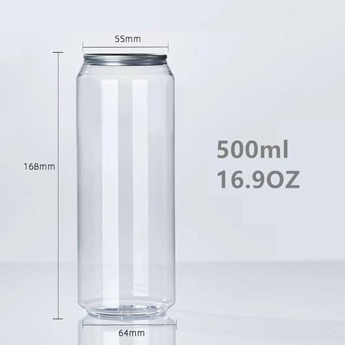 16.9OZ(500ml) Disposable Juice Bottles 100 Pack - Plastic Sealable Can Cups with Lids for Boba, Smoothie, Drinking, Clear Beverage Container with Easy Open Lids