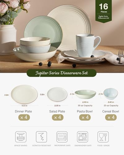 Jupiter Stoneware Dinnerware Sets with Pasta Bowls (16 Count)