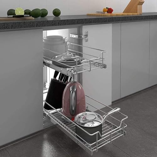 2 Tier Pull Out Cabinet Organizer 15" W X 22" D (2 Tier - Chrome-Plated / 15" W X 22" D)