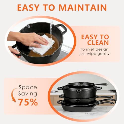 6 Piece Pre Seasoned Cast Iron Cookware Set
