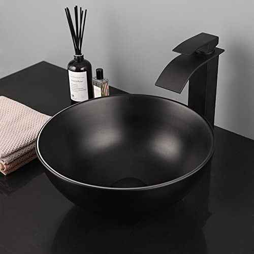 13 Inch Matte Black Ceramic Vessel Sink Set