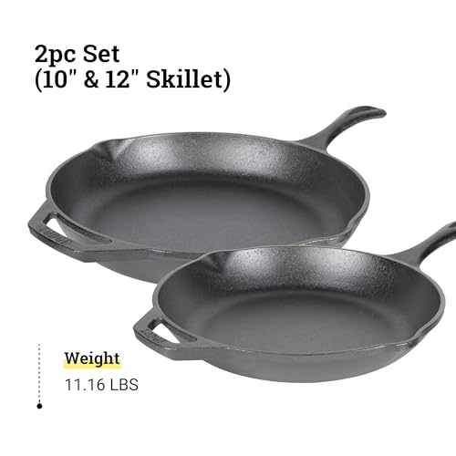 Chef Collection Cast Iron Skillet Set (10" & 12" (Pack of 2))