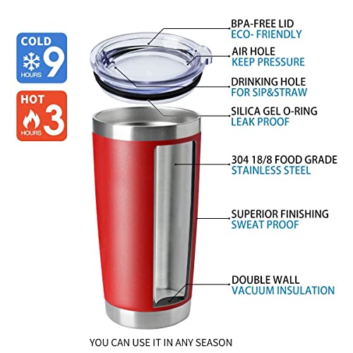 20oz Tumblers Stainless Steel Mugs with Lid Double Wall Vacuum Insulated Coffee Cups for Cold & Hot Drinks (Red-A / 8 Count (Pack of 1))
