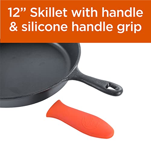 12 Inch Cast Iron Skillet with Silicone Grip Handle (12" Skillet)
