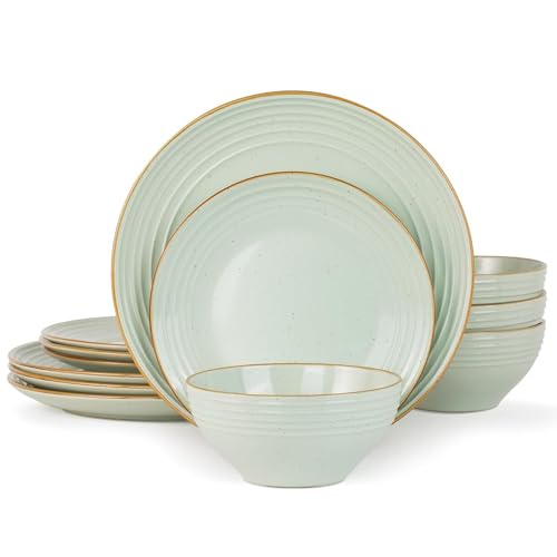 Jupiter Plates and Bowls Sets with Rim (Light Green / 12)