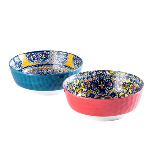 Large Salad Bowl Sets for Serving Pho (Blue+Red / 48 Oz)