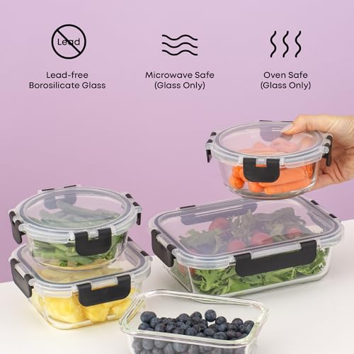 24pc Borosilicate Glass Storage Containers with Lids (Color Black)