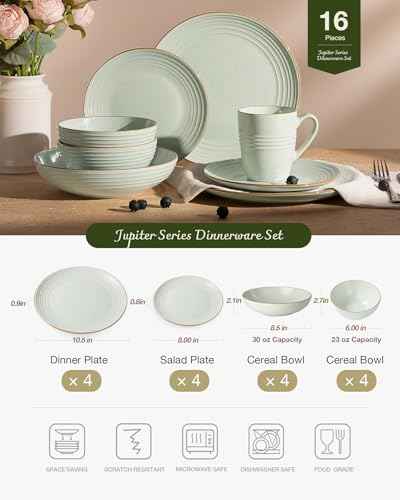 Jupiter Stoneware Dinnerware Sets with Pasta Bowls (16 Count)