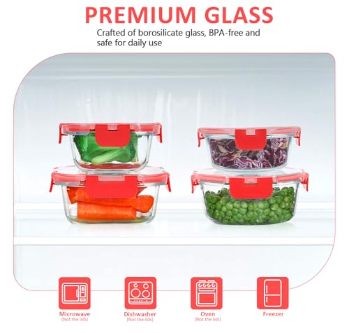 24 Pieces Glass Food Storage Containers Set (Red / 12 Pack)
