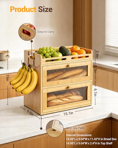 Bread Box for Kitchen Countertop (Bamboo / 2-Tier)
