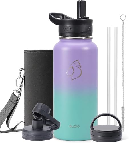 32 oz Water Bottle Insulated with Straw & 3 Lids (32 Ounces / Pearlescent Purple Green)