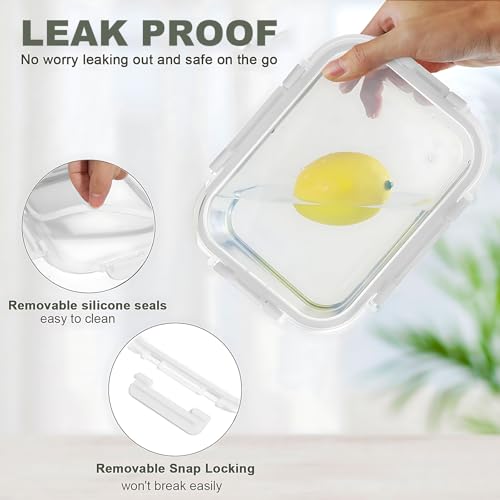 30 Pieces Glass Food Storage Containers Set (White / 15 Pack)