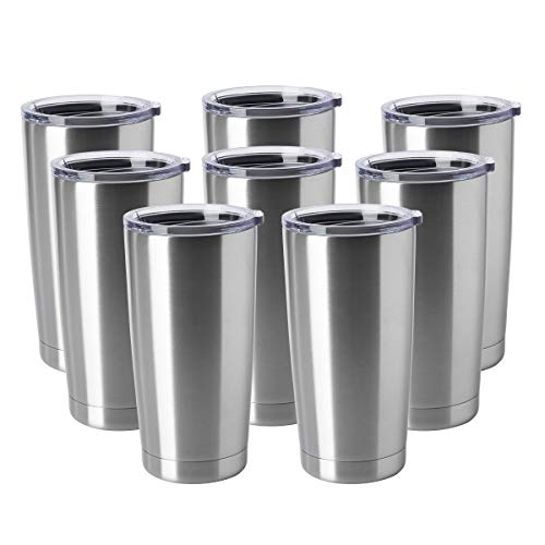 20oz Tumblers Bulk Stainless Steel Cups with Lid Double Wall Vacuum Insulated Coffee Mugs for Cold & Hot Drinks 8 Pack (Stainless Steel-A / 8 Count (Pack of 1))