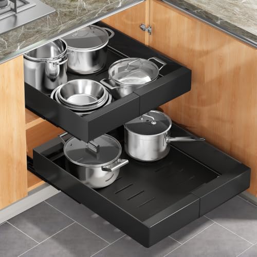 2 Pack Pull out Cabinet Organizer (Black / 17"D×9"-14"W(2 Pack))