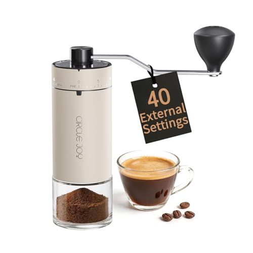 Mini Manual Coffee Grinder with 40 External Adjustable Settings and Ceramic Conical Burr (Beige)