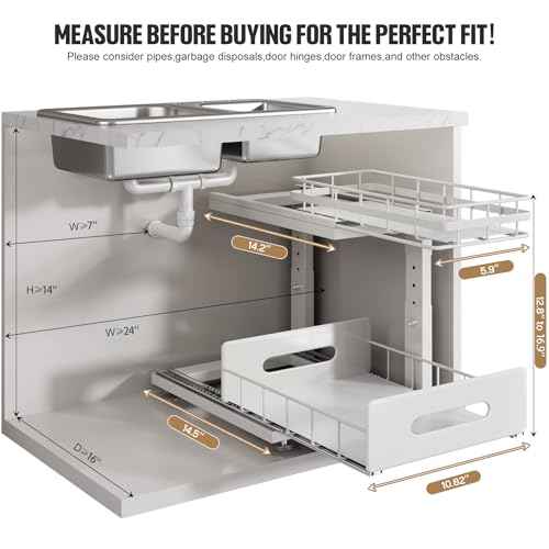 Under Sink Organizer Upgrade To Professional Rails (White / 2 Pack-14.5"Dx12.8"-16.9"H)