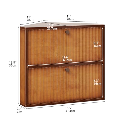 Corner Bread Box for Kitchen Countertop Bamboo Two Layer Large Capacity Bread Storage Bin Vintage Storage for Homemade Bread (Brown)