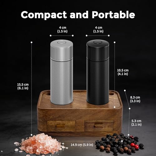 Professional Salt and Pepper Mill Set with Wooden Stand (Salt & Pepper Mill Set (Wooden Base))