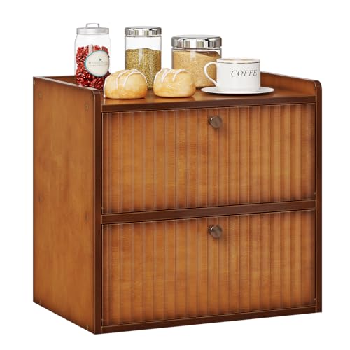 Rustic Bread Box for Kitchen Countertop Bamboo Bread Storage Container Bin Double Layer BreadBox Farmhouse Large Capacity Food Organizer (Brown)