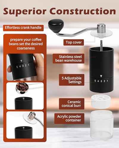 Manual Coffee Grinder With Ceramics Burr For Espresso (Black)