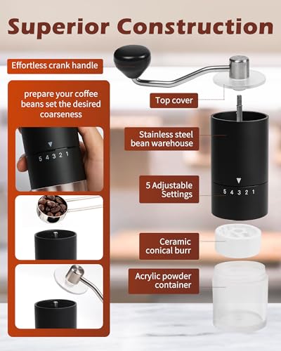 Manual Coffee Grinder With Ceramics Burr For Espresso (Black)