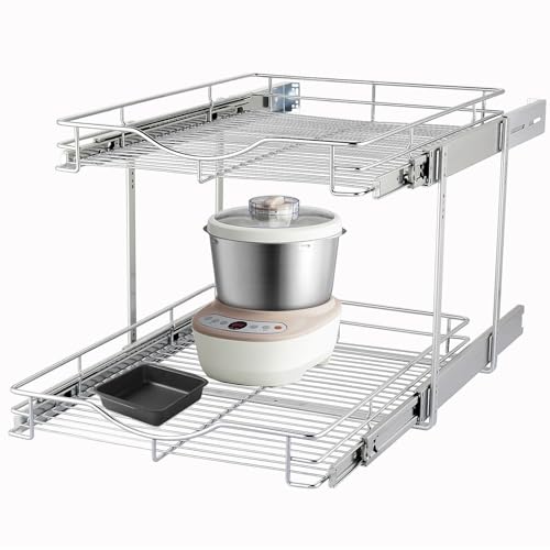 2 Tier Pull Out Cabinet Organizer (Chrome / 20" W X 18" D)