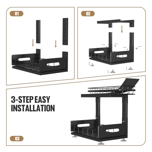 Under Sink Organizer Upgrade To Professional Rails (Black / 2 Pack-14.5"Dx12.8"-16.9"H)