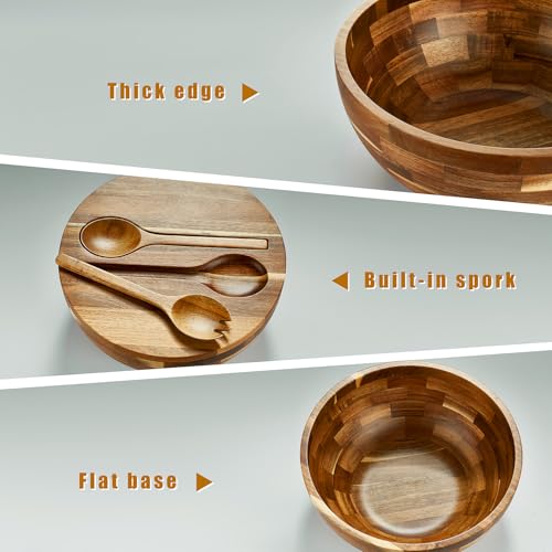 Salad Bowls Wood Salad Bowl Set with Lid 11.8 Inch Large Wooden Bowls Set Acacia Wood Serving (11.8 Inch Large Wooden Bowls)