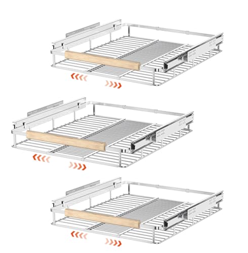 Pull Out Cabinet Organizer (S:12.1~18.4" W x 22.5" D / Chrome-3pack)
