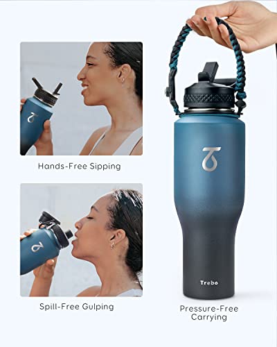 40 oz Water Bottle Insulated Fit in Any Car Cup Holder with 2 Lids (40 Ounces / Indigo/Black)