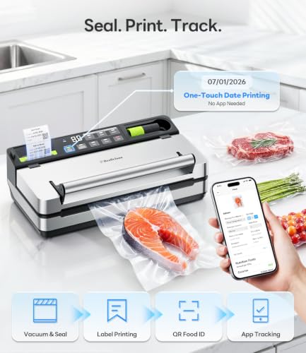 98kPa Vacuum Sealer with FoodTrace Label Printing & Food Management App