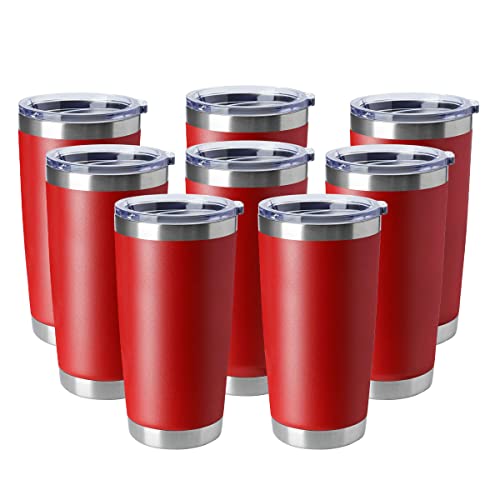 20oz Tumblers Stainless Steel Mugs with Lid Double Wall Vacuum Insulated Coffee Cups for Cold & Hot Drinks (Red-A / 8 Count (Pack of 1))