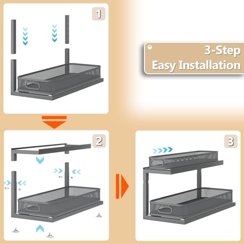 2 Pack 21.3 IN Depth Under Sink Organizer With Next (Gun Gray / 2 Pack-21.3"Dx11.8"-16.5"H)