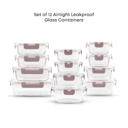 24pc Borosilicate Glass Storage Containers with Lids (Color Blushy Pink)