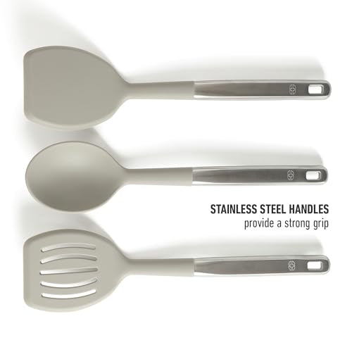 Prime 7 Piece Silicone and Teak Wood Kitchen Tool Set (Taupe w/ Silicone & Teak Wood (Prime - 7pc Utenstil Set) / 7-Piece Gadget & Tool Set)