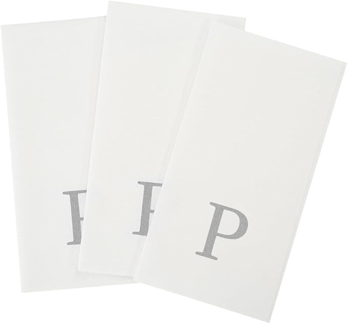 Luxenap 15.8 X 7.9 Inch Linen-Feel Guest Towels, 2000 Lettered Hand Towels - Silver Letter 'P', Sans Serif Font, White Paper Dinner Napkins, airlaid, For Restrooms And Tables - Restaurantware
