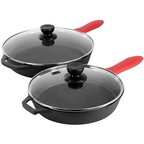13 Piece Pre Seasoned Cast Iron Skillet Set with Temperd Glass Lids and Silicone Holders (Multi / 13 Piece Skillet Set)