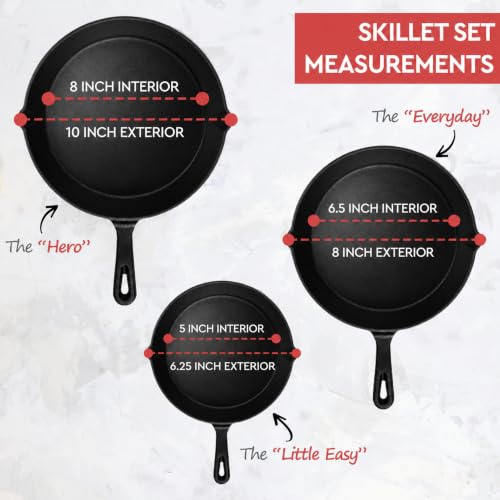 Cast Iron Skillet 3 (6.25”/8”/10” Set)