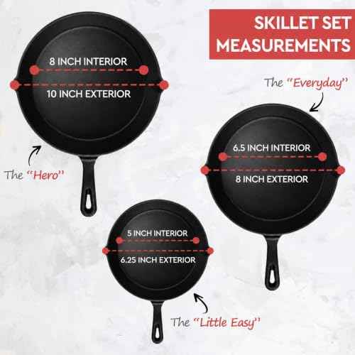 Cast Iron Skillet 3 (6.25”/8”/10” Set)