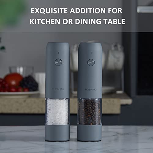 Electric Salt and Pepper Grinder Set with USB Rechargeable (Blue-Grey)