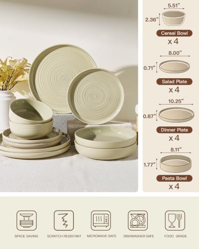 Stoneware Dinnerware Sets with Pasta Bowls (White Honey)