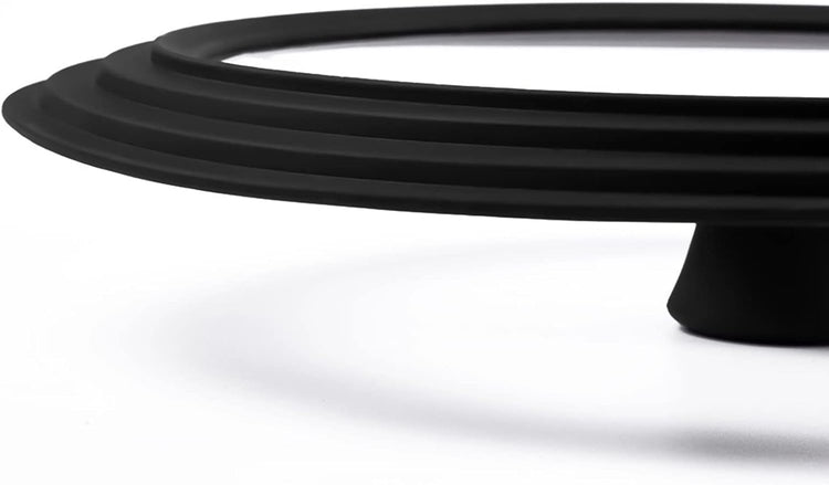Universal Lid for Pots, Pans and Skillets Vented Tempered Glass with Heat Resistant Silicone Rim, Fits 6 inch, 7 inch, 8 inch Cookware, Replacement Lid, Black