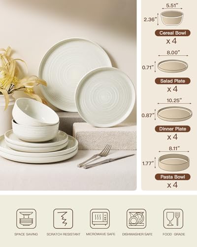 Stoneware Dinnerware Sets with Pasta Bowls (Cream)