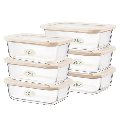 Glass Food Storage Containers with Glass Lids (Ivory White - 6RT)